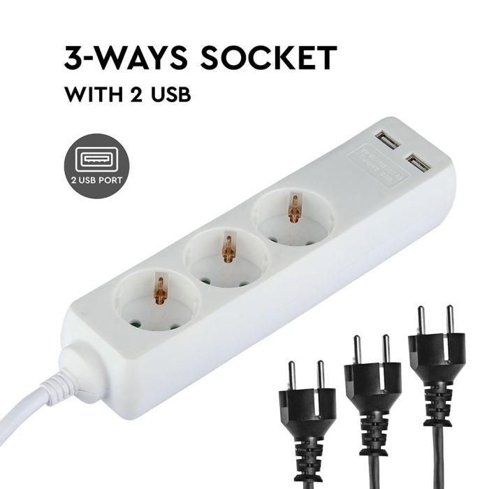 Adaptadores y tomas V-TAC - 3 vías - Toma de extensión USB - IP20 - Blanco - Cable de 1,5 m-extra-1.webp