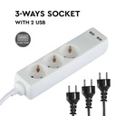 Adaptadores y tomas V-TAC - 3 vías - Toma de extensión USB - IP20 - Blanco - Cable de 1,5 m-extra-1.webp