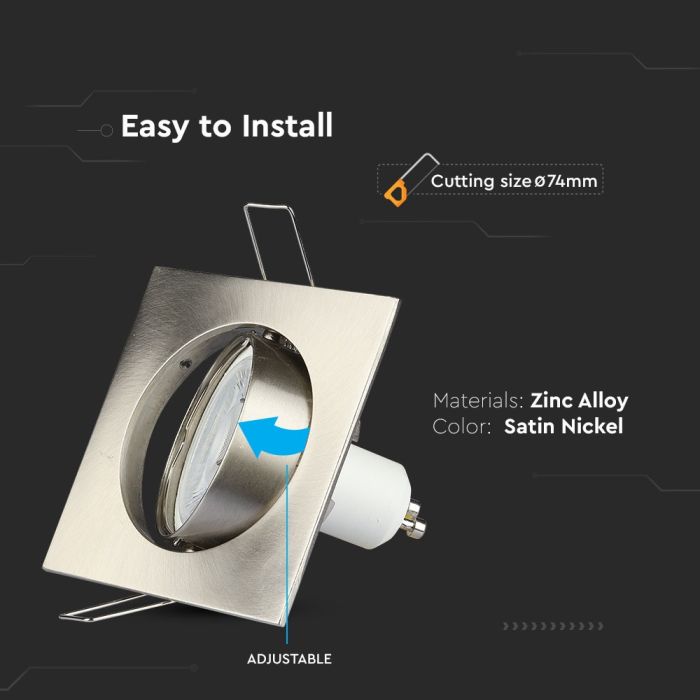 V-TAC LED Aro cuadrado - Empotrable - GU10 - IP20 - Níquel satinado-extra-4.webp