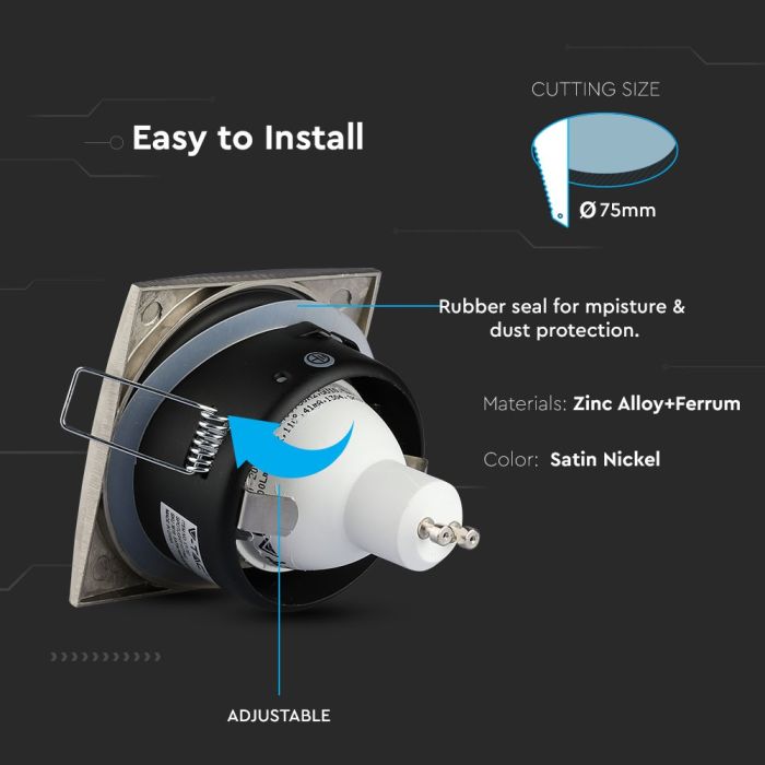 V-TAC LED Aro cuadrado - Empotrable - GU10 IP54 - IP54 - Níquel satinado-extra-4.webp