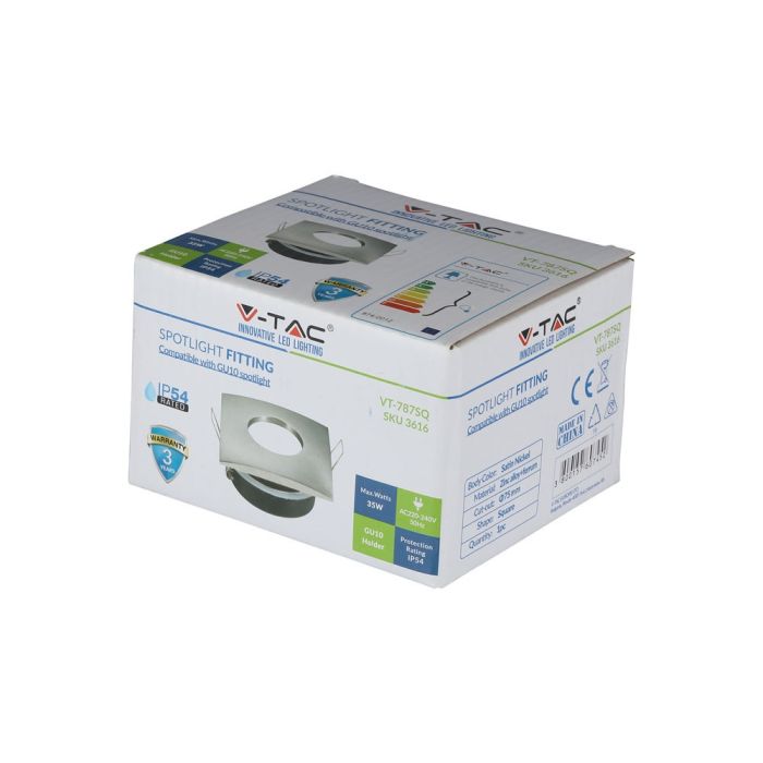 V-TAC LED Aro cuadrado - Empotrable - GU10 IP54 - IP54 - Níquel satinado-extra-8.webp