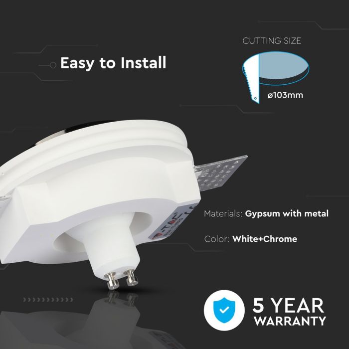 V-TAC LED  Aro de yeso redondo - Empotrable - GU10 - IP20 - Blanco + Cromo-extra-4.webp