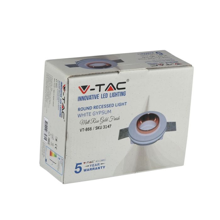 V-TAC LED  Aro de yeso redondo - Empotrable - GU10 - IP20 - Blanco + Oro rosa mate-extra-8.webp