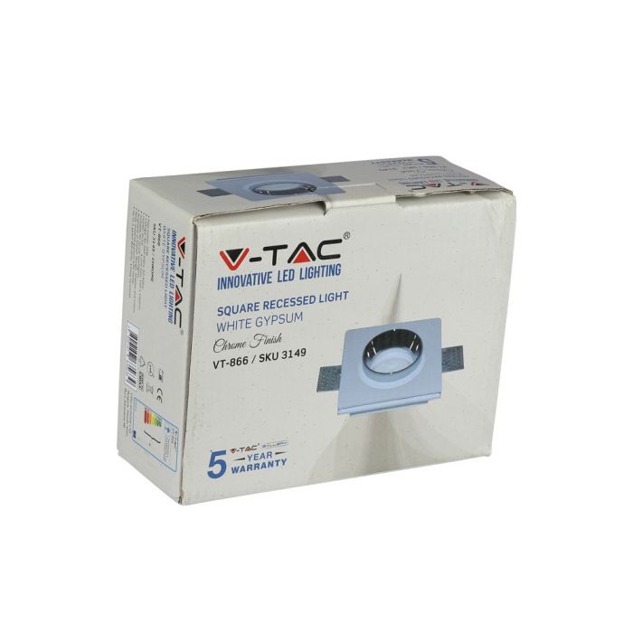 V-TAC Aro de yeso cuadrado LED - Empotrable - GU10 - IP20 - Blanco + Cromo-extra-10.webp