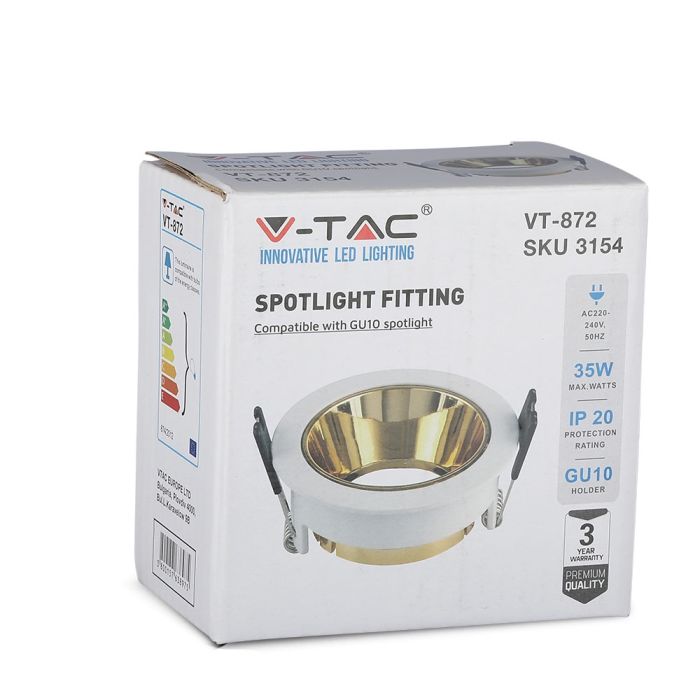 V-TAC LED Aro redondo - Empotrable - GU10 - IP20 - Blanco + Dorado-extra-11.webp