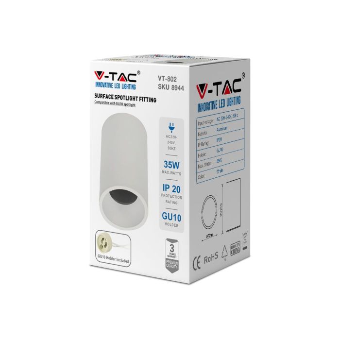 V-TAC Aro LED - Accesorios de superficie - GU10 - IP20 - Blanco-extra-6.webp