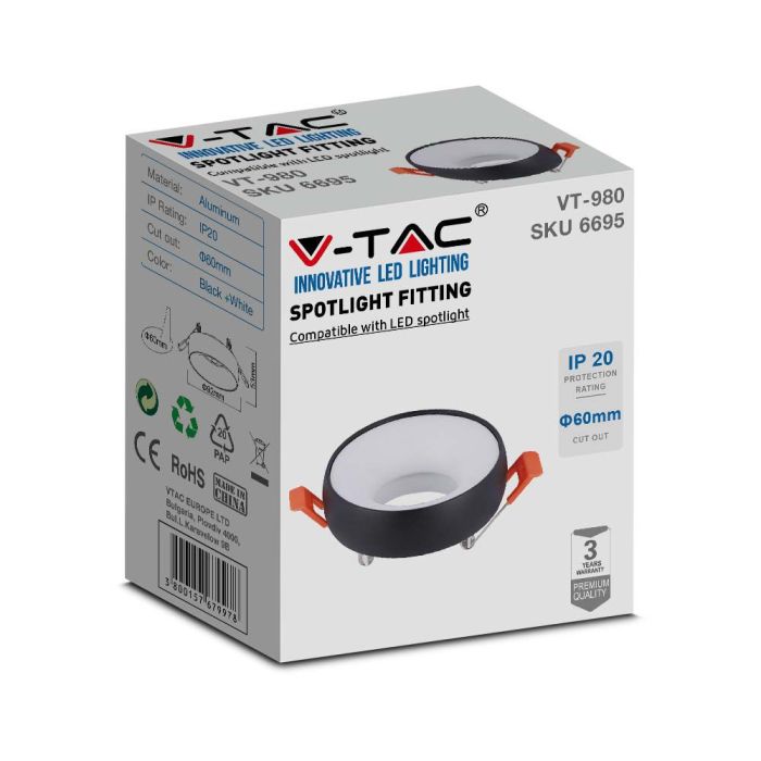 V-TAC LED Aro redondo  - Empotrables - GU10 - IP20 - Negro + Blanco-extra-5.webp