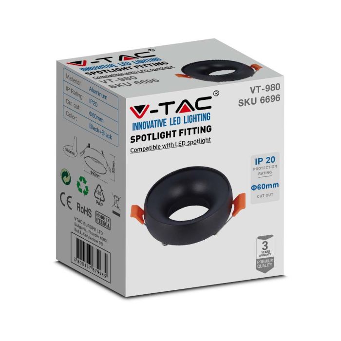 V-TAC LED Aro redondo  - Empotrables - GU10 - IP20 - Negro + Negro-extra-5.webp