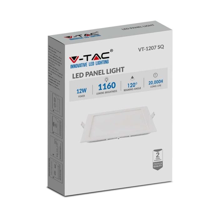 Mini panel LED cuadrado V-TAC - Serie Premium - IP20 - Blanco - 12W - 1160 Lúmenes - 6400K-extra-3.webp