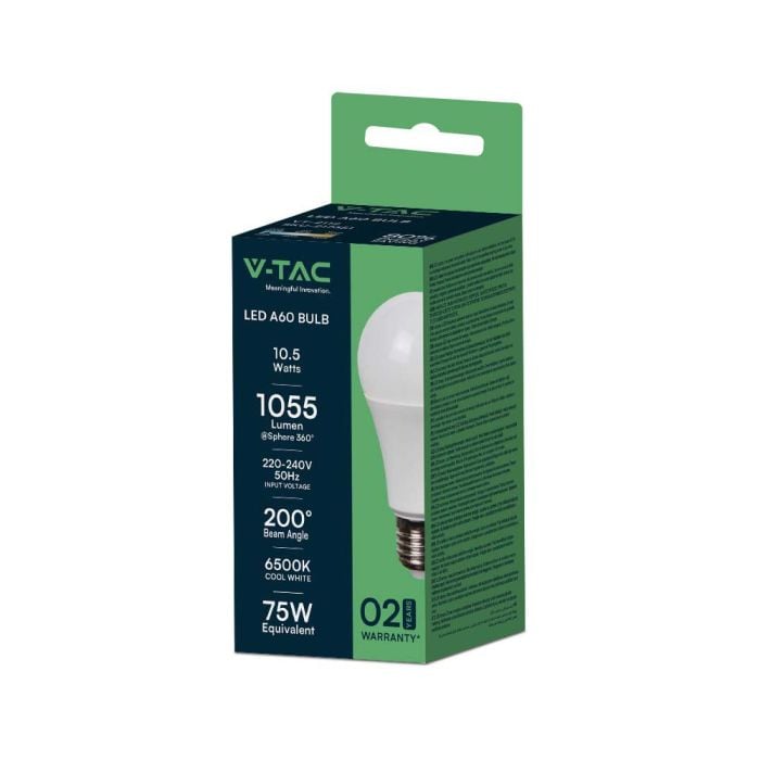 Bombilla LED V-TAC GLS -  Soporte E27 - IP20 - Blanca - 10.5W - 1055 Lumens - 6500K - Pack de 25-extra-4.webp
