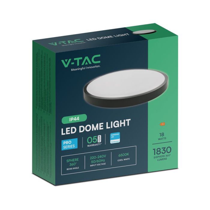V-TAC LED Plafón redondo - Samsung - IP44 - Negro - 18W- 1830 Lumens - 3000K- 250MM-extra-7.webp