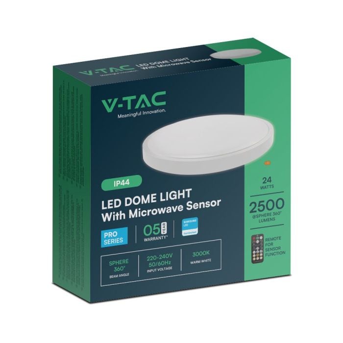 V-TAC LED Plafón redondo - Samsung - Sensor - IP44 - Blanco - 24W- 2500 Lumens - 3000K - 350MM-extra-9.webp
