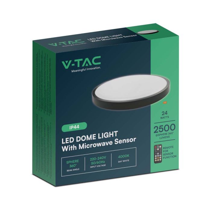 V-TAC LED Plafón redondo - Sensor - IP44 - Negro - 24W- 2500 Lumens - 4000K-extra-9.webp