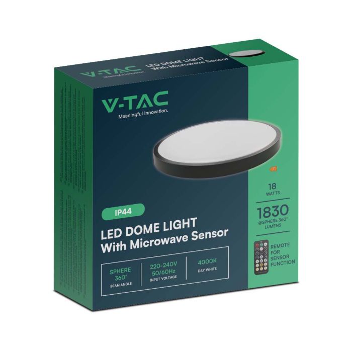 V-TAC LED Plafón redondo - Sensor - IP44 - Negro - 18W- 1830 Lumens - 4000K-extra-9.webp