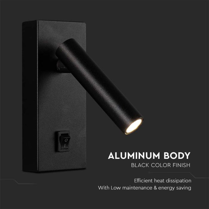 Aplique LED V-TAC - Cabezal Simple - IP20 - Cuerpo Negro - 2W - 150 Lumens - 3000K-extra-5.webp