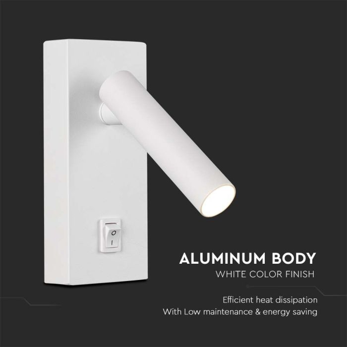 Aplique LED V-TAC - Cabezal Simple - IP20 - Cuerpo Blanco - 2W - 150 Lumens - 4000K-extra-5.webp