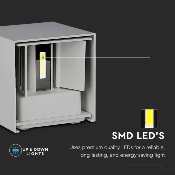 V-TAC LED Aplique Cuadrado - Bridgelux - IP65 Estanco - Gris - 6W - 660 Lumens - 4000K-extra-7.webp