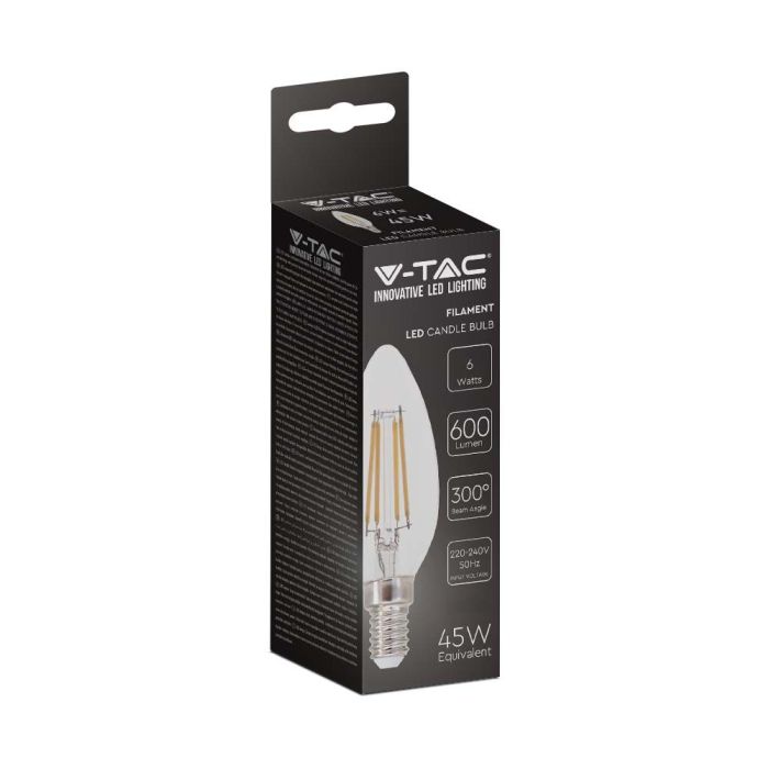 Bombilla LED V-TAC - Vela - Soporte E14 - IP20 - Transparente - 6W- 600 Lumens - 3000K-extra-5.webp