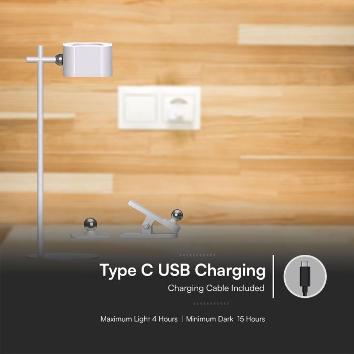 V-TAC Lámpara de Sobremesa Recargable - IP20 - Blanca - 3W - 300 Lumens - 3IN1-extra-7.webp