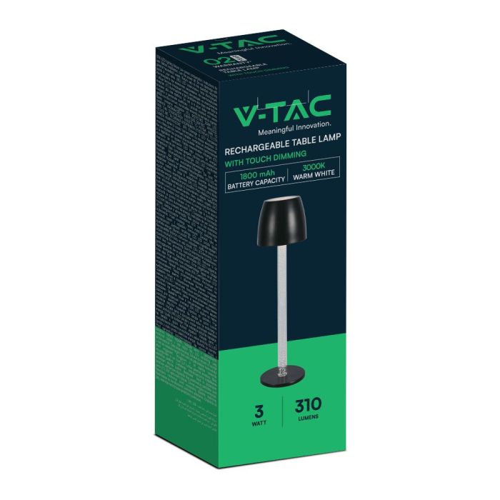 V-TAC Lámpara de Sobremesa Recargable - IP20 - Negra - 3W - 310 Lumens - 3000K-extra-8.webp