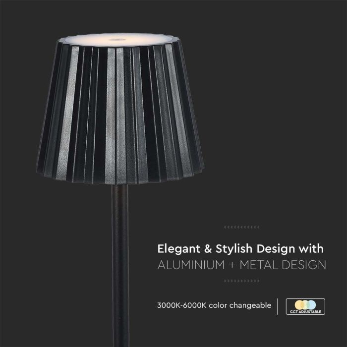 V-TAC Lámpara de Sobremesa Recargable - IP20 - Cuerpo Negro - 1.5W- 150 Lumens - 3IN1-extra-4.webp