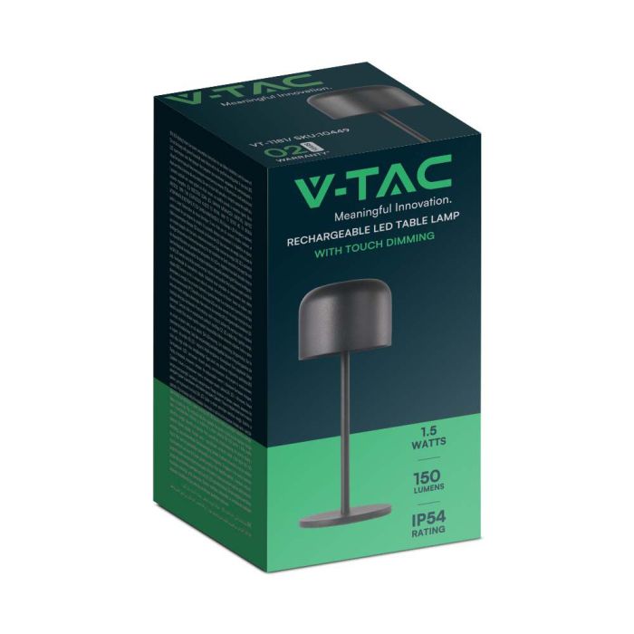 V-TAC Lámpara de Mesa Recargable - IP54 - Cuerpo Negro - 1.5W- 150 Lumens - 2700K + 5700K-extra-7.webp