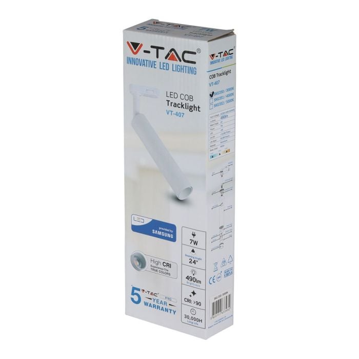V-TAC LED Slim Foco de carril - Samsung - IP20 - Blanco - 7W- 490 Lumens - 3000K-extra-9.webp