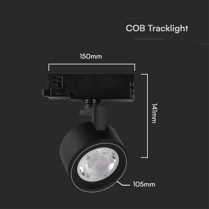 V-TAC LED COB Foco de carril - IP20 - Negro - 30W - 3000 Lumens - 3IN1-extra-2.webp
