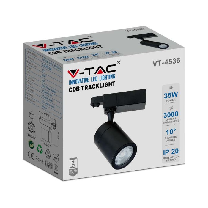 V-TAC LED COB Foco de carril - IP20 - Negro - 35W- 3000 Lumens - 6000K-extra-10.webp