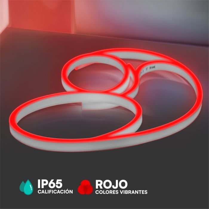 V-TAC Tira de Luz LED - Neon Flex - IP65 Impermeable - Código de Color: Rojo - 8W- 320 Lumens - Precio/1m (Rollo 10m)