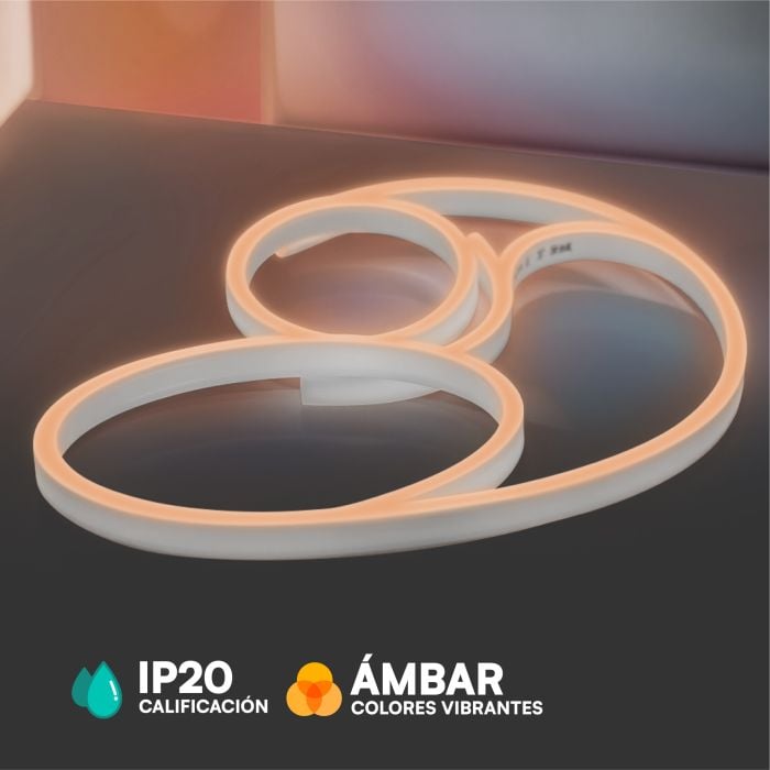 V-TAC Tira de Luz LED - Neon Flex - IP20 - Código de Color: Ámbar - Precio/1m (Rollo 10m)
