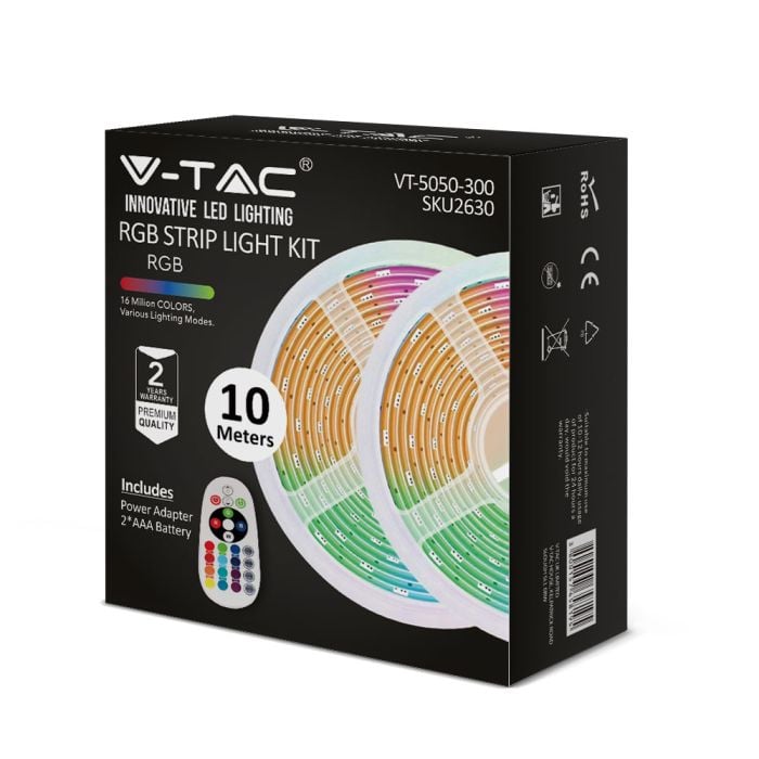 V-TAC Tira de luz LED Kits - EU Plug - IP20 - RGB - 2 x 5m Roll