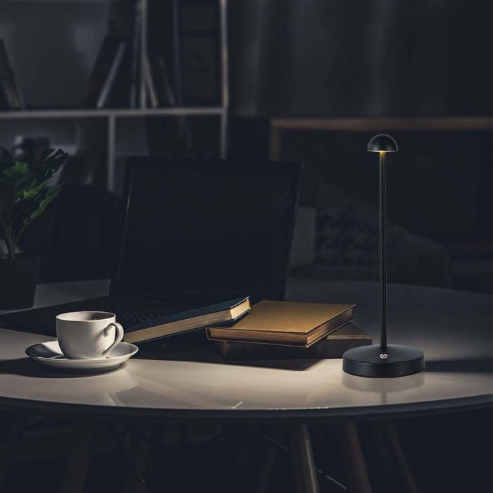 V-TAC Lámpara de Sobremesa Recargable - IP20 - Cuerpo Negro - 1.6W- 130 Lumens - 3IN1