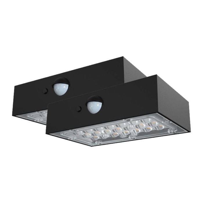 Aplique Solar Sensor V-TAC - IP65 Impermeable - Cuerpo Negro - 3W - 350 Lumens - 4000K + 3000K - Pack de 2