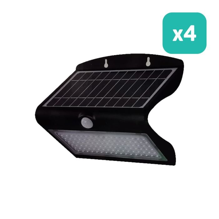 Aplique Solar V-TAC - IP65 Impermeable - Negro - 8W - 850 Lumens - 4000K - Pack de 4