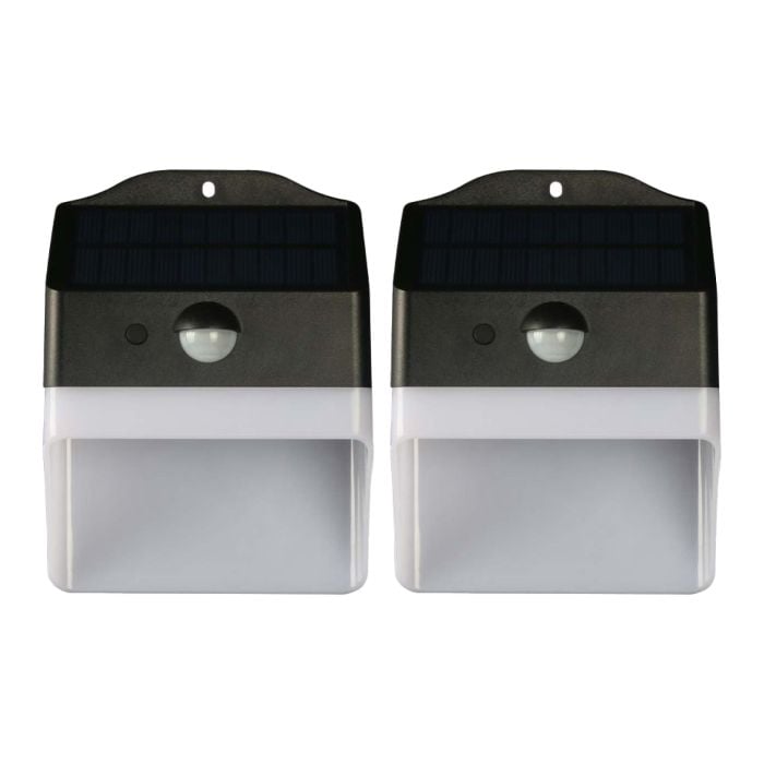 V-TAC Sensor Solar Luz de Pared - IP65 Impermeable - Negro + Blanco - 2W - 200 Lumens - 4000K - Pack de 2