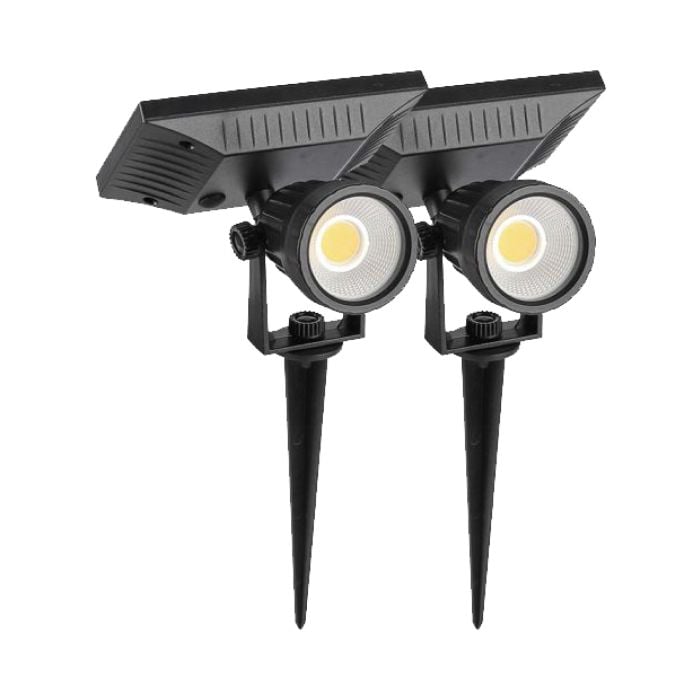 V-TAC Solar Spike Lights - IP65 Impermeable - Negro - 2W - 40 Lumens - 3000K - Pack de 2