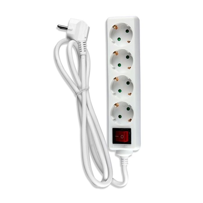 V-TAC Adaptadores y Tomas - 4 Vías - Interruptor Extensión Toma - IP20 - Blanco - 1.5m Cable
