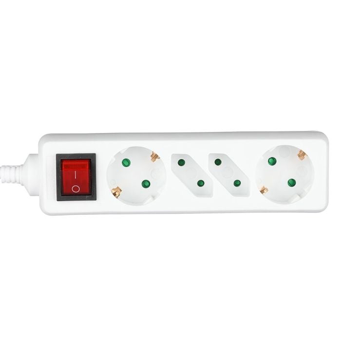 V-TAC Adaptadores y Tomas - 4 Vías - Interruptor Extensión Toma - IP20 - Blanco - 1.5m Cable