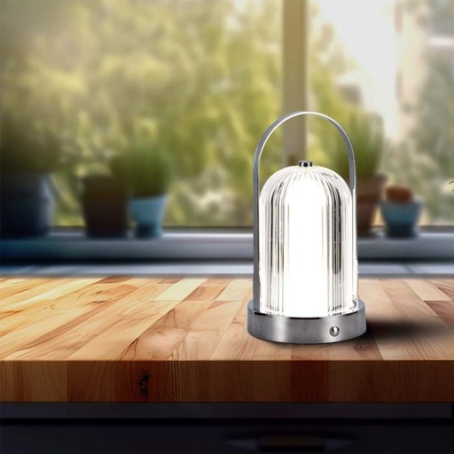 [7990] V-TAC Lámpara de Sobremesa Recargable - IP20 - Cromo - 1W - 55 Lumens - 3IN1