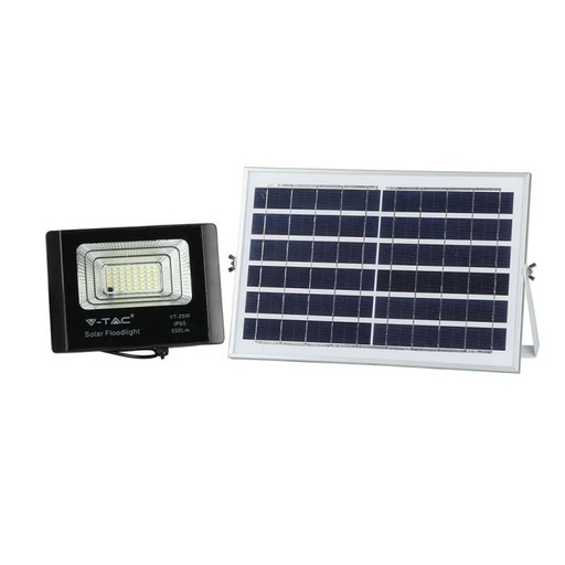 [94006] Proyector con panel solar V-TAC - IP65 Impermeable - Negro - 12W - 550 Lumens - 6000K