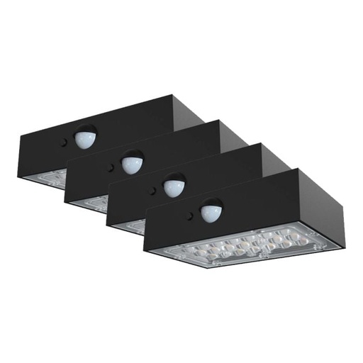 [10305] Aplique Solar Sensor V-TAC - IP65 Impermeable - Cuerpo Negro - 3W - 350 Lumens - 4000K + 3000K - Pack de 4