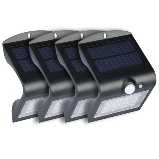 [8277] Aplique Solar V-TAC - IP65 Impermeable - Negro - 1.5W - 220 Lumens - 4000K - Pack de 4