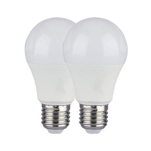 [7290] Bombilla LED V-TAC  GLS - Soporte E27 - Blister - IP20 - Blanca - 9W - 806 Lumens - 6400K  - Pack de 2