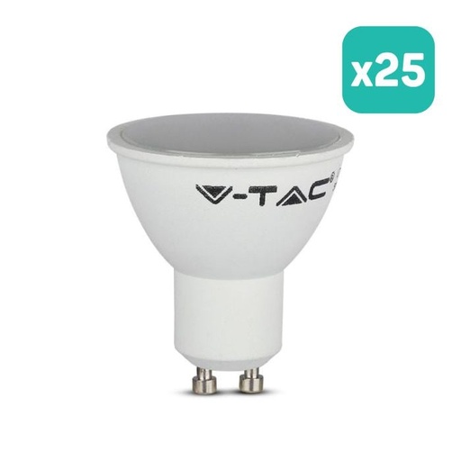 [211687] Foco LED V-TAC - GU10 - Lente 110° - IP20 - Blanco Lechoso - 4.5W - 400 Lúmenes - 6500K - Pack de 25