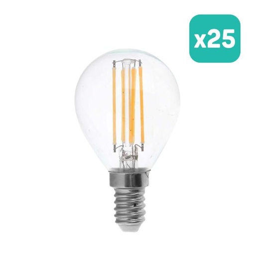 [214300] Bombilla LED V-TAC - Clara - Golf - Transparente - Soporte E14 - IP20 - 4W - 400 Lumens - 3000K - Pack de 25